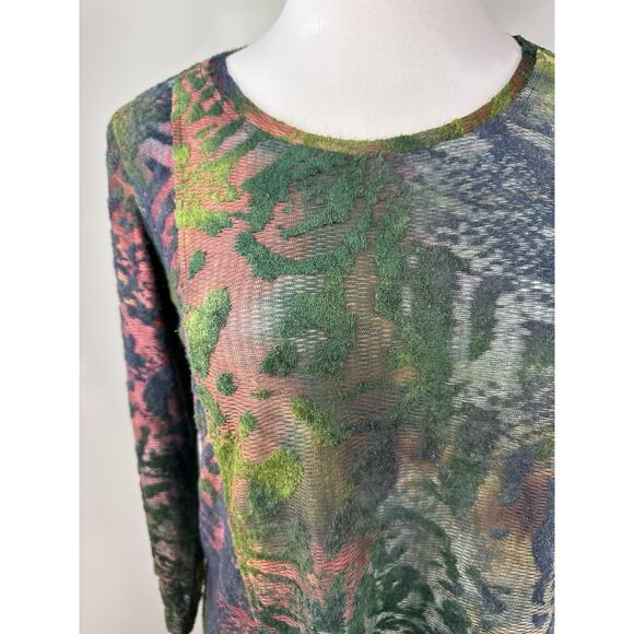Ali Miles Mossy Print Textured Burnout Blouse Earth Tones Women's Size Medium - Picture 3 of 11